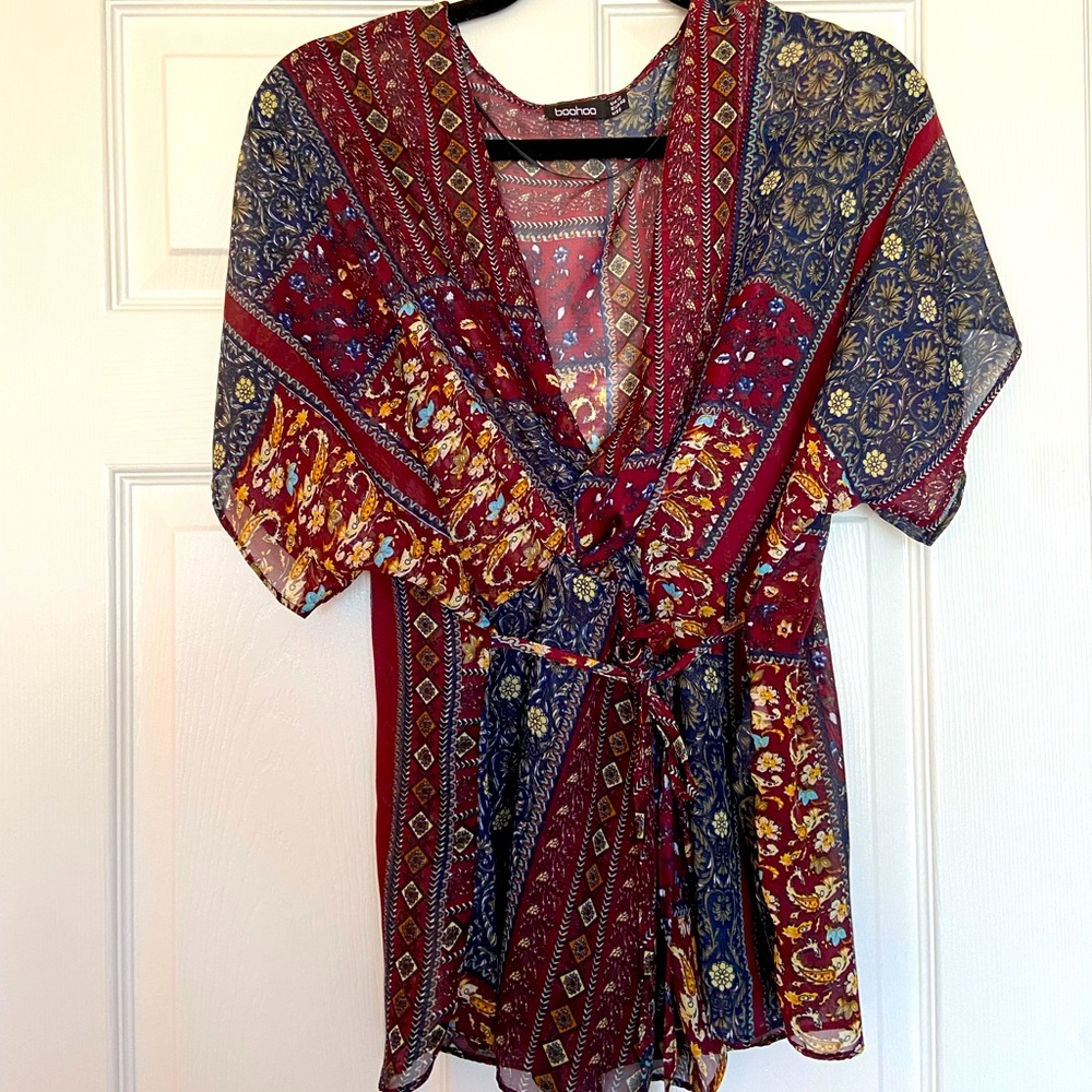 Never worn boho knot front printed sheer top